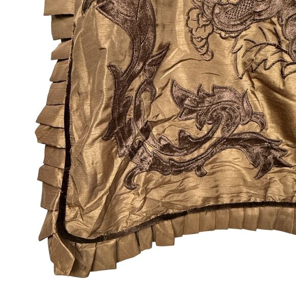 Embroidered Euro Sham Brown Ruffle Border Veratex Zippered Pillow Cover 26" Sq - Picture 3 of 8